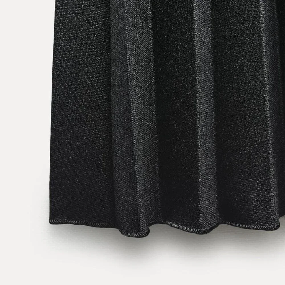 NWT ZARA PLEATED MIDI SKIRT ZW COLLECTION ANTHRACITE GRAY - Picture 9 of 10